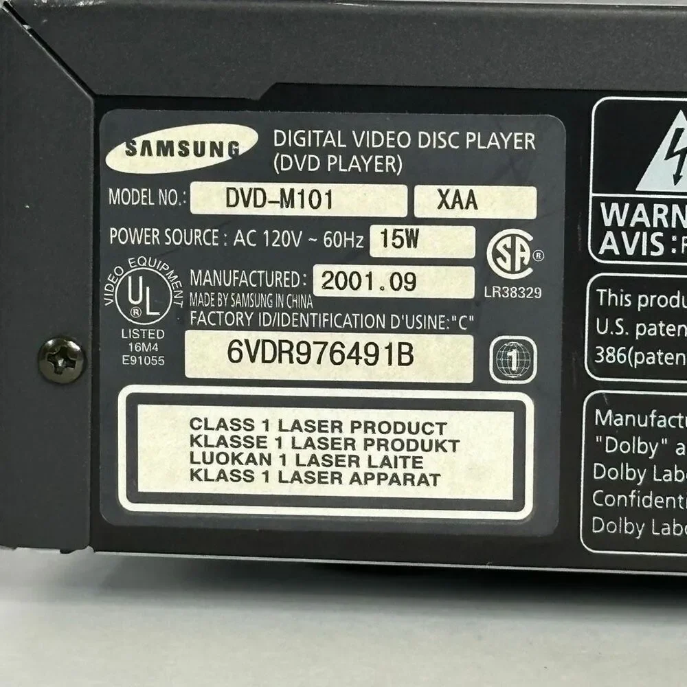 Samsung DVD Player DVD-M101 Black Tested/Works